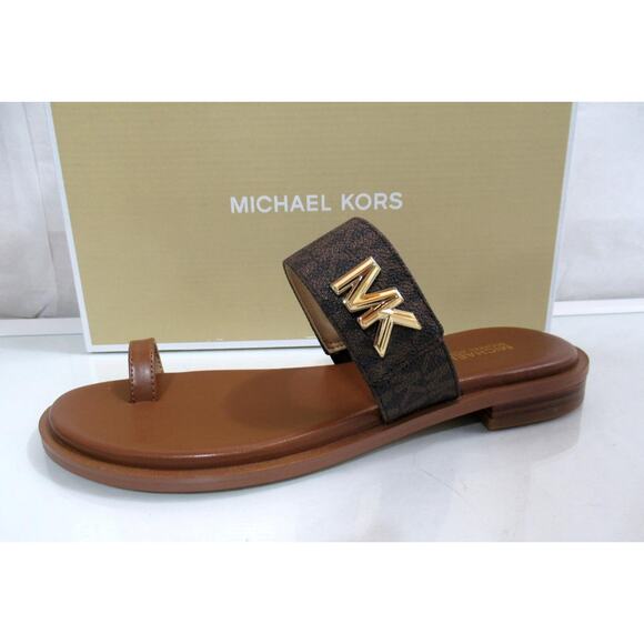 Michael Kors Jilly Thong Flat Sandals Double Strap Brown Multi Size 7.5 - Picture 2 of 9
